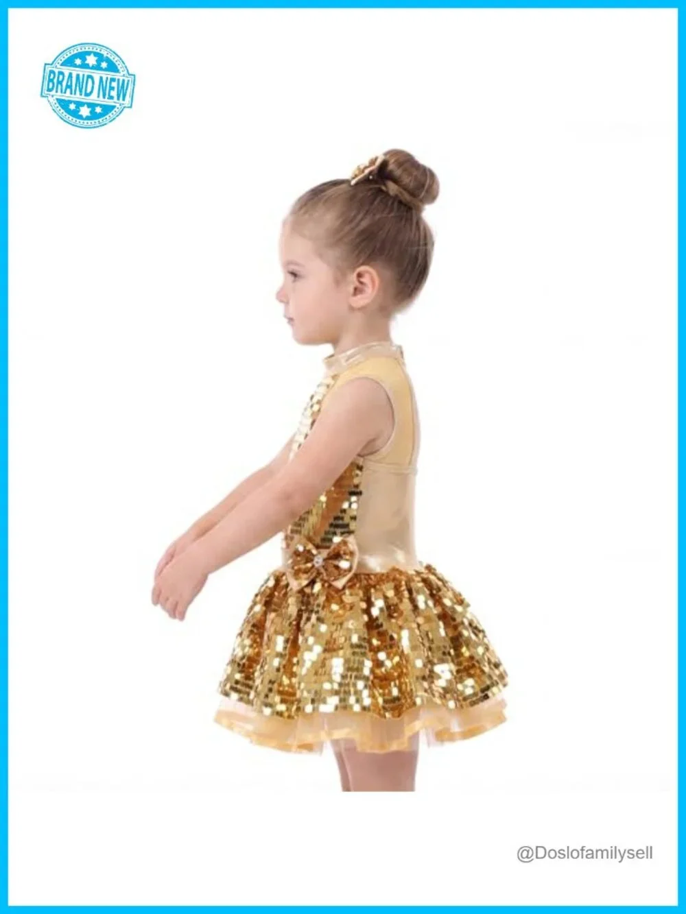 Girls Sequin Dance Costume Tutu Dress with Bow Headpiece